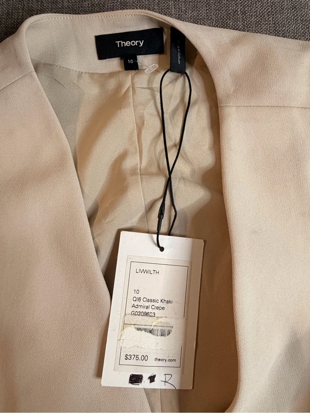 Theory Sleeveless Classic Wrap Around Midi Dress in Light Beige Size 10